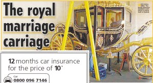 英國威廉王子密造3米高黃金婚車(圖)